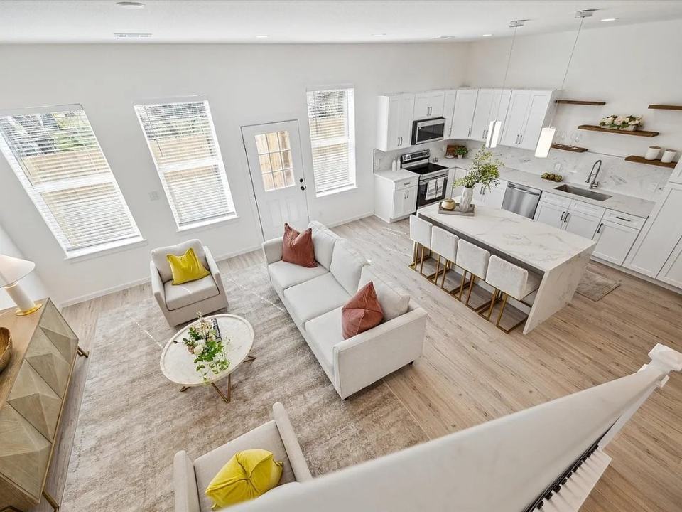 Living and dining area under the upper stair landing, Bianco Lane, Houston TX 77091