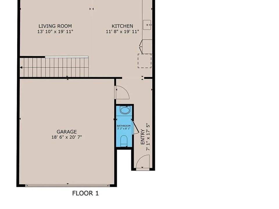 First floor plan showing the garage, living room and kitchen, Bianco Lane, Houston TX 77091