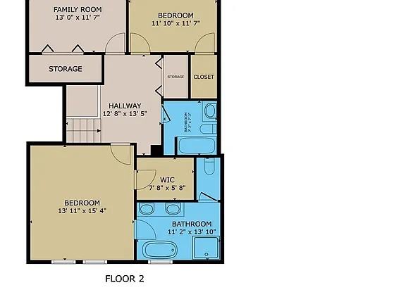 Second floor plan showing three bedrooms and the family room, Bianco Lane, Houston TX 77091