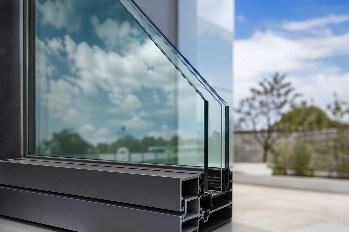 Laminated impact glass in an aluminum frame