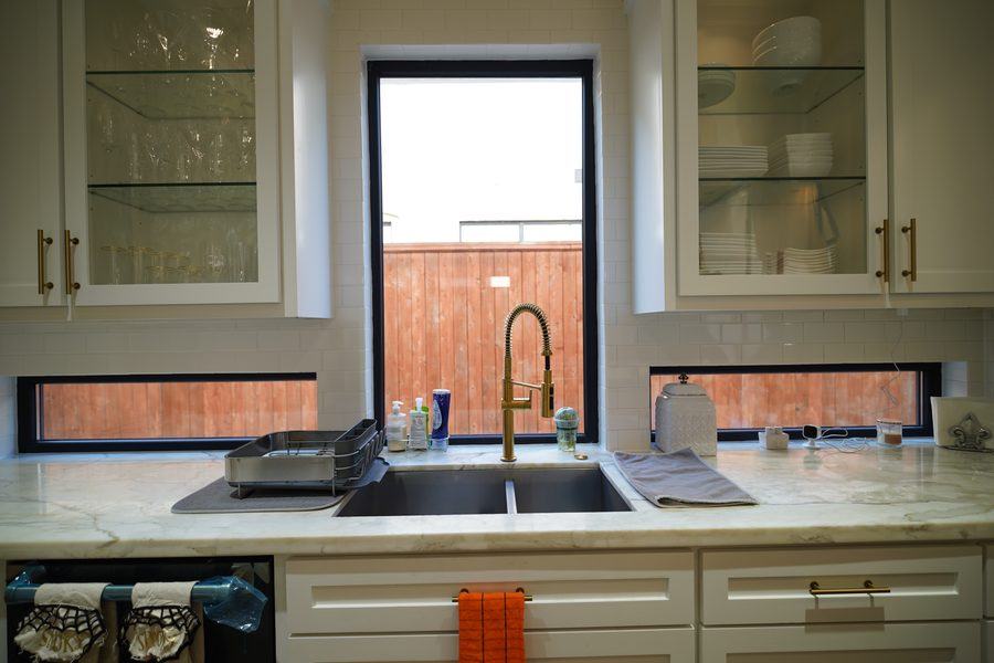 Kitchen window over the sink, with strip windows under the cabinets, Houston TX 77025