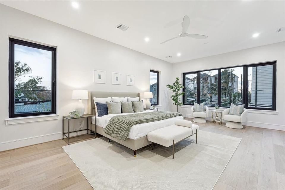 Luxury bedroom with floor-to-ceiling windows