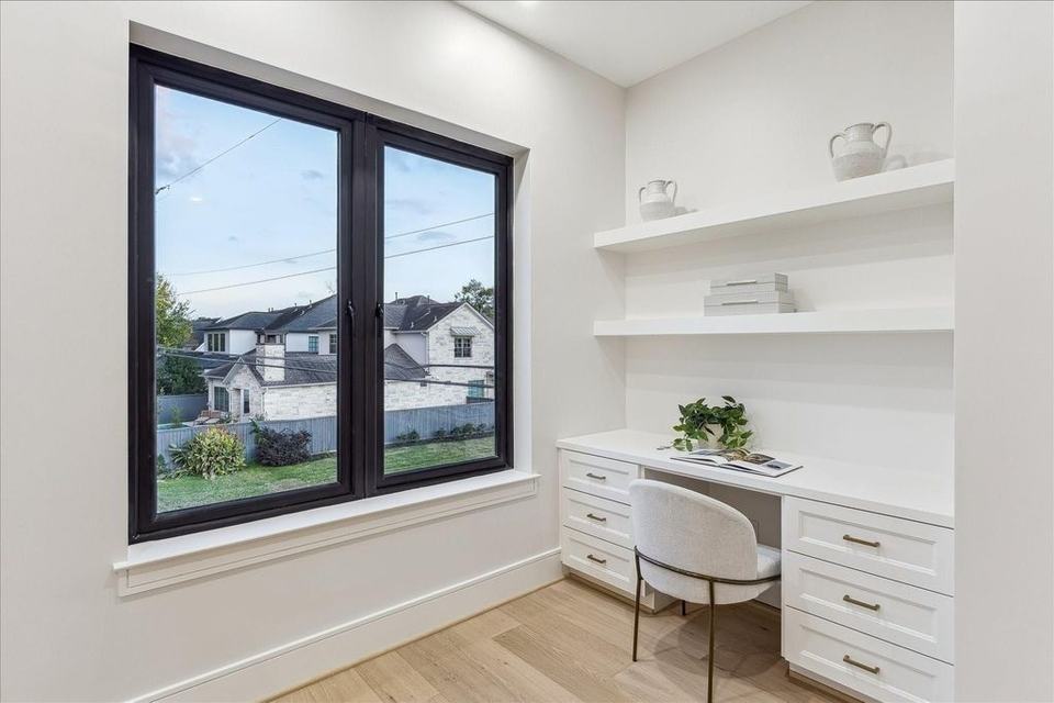 Study with built-ins and new windows, Royal Windoor installation in Houston