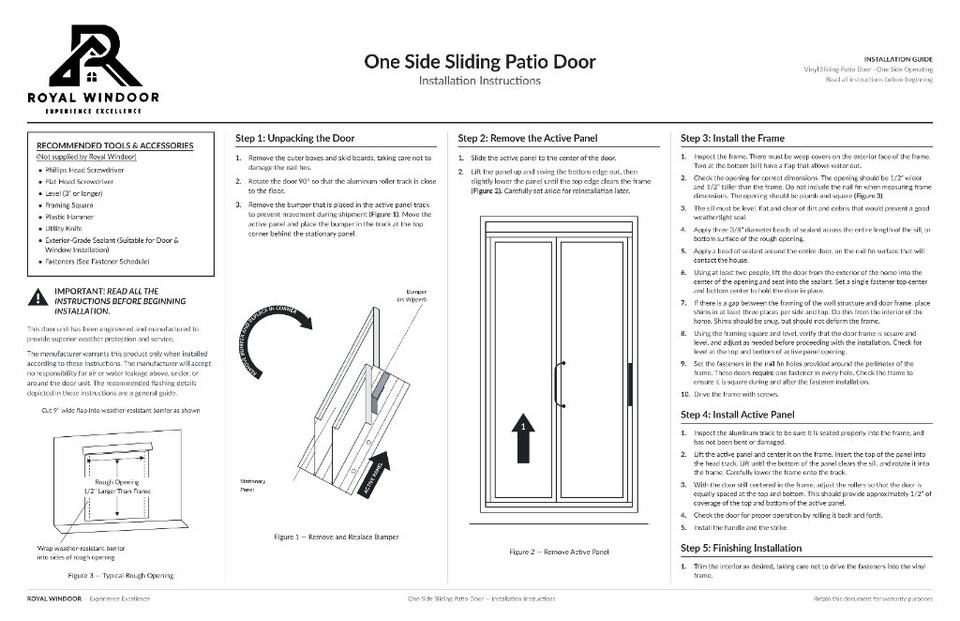Royal Windoor Sliding Patio Door Installation Instructions