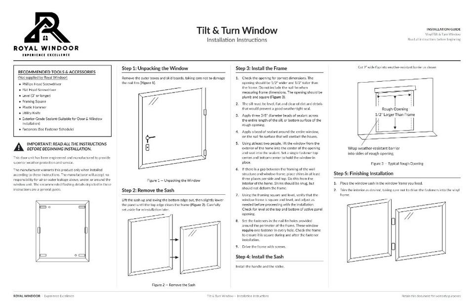 Royal Windoor Vinyl Tilt and Turn Window Installation Instructions